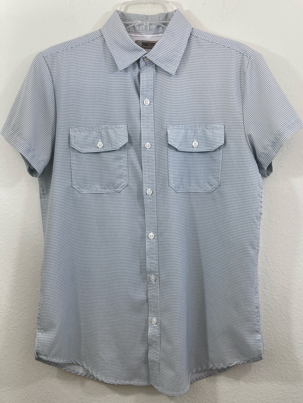 Kenneth Cole Reaction Short Sleeve Button Up Shirt Size S Blue Microprint